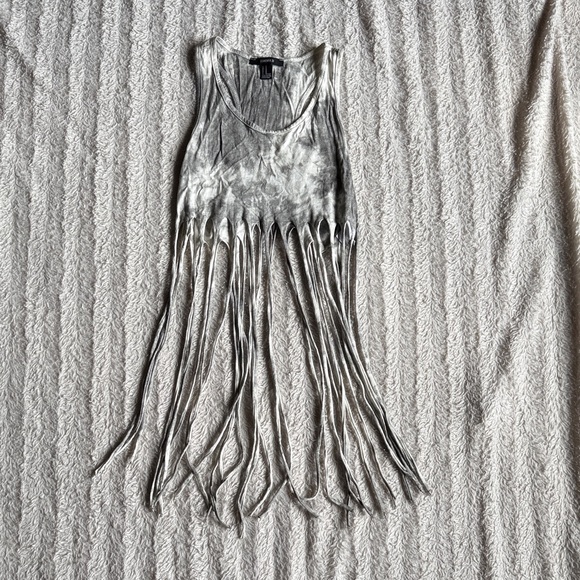 Forever 21 Gray tie dye fringe racer back tank Top - Picture 1 of 5